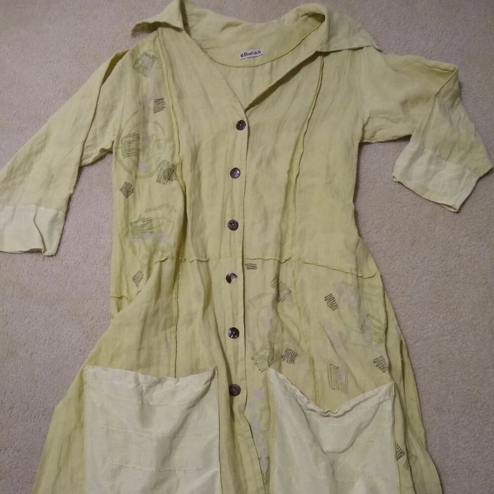 BLUEFISH - Vintage Green Dress/Button Up Cotton Duster - One SIze - Linen/Silk